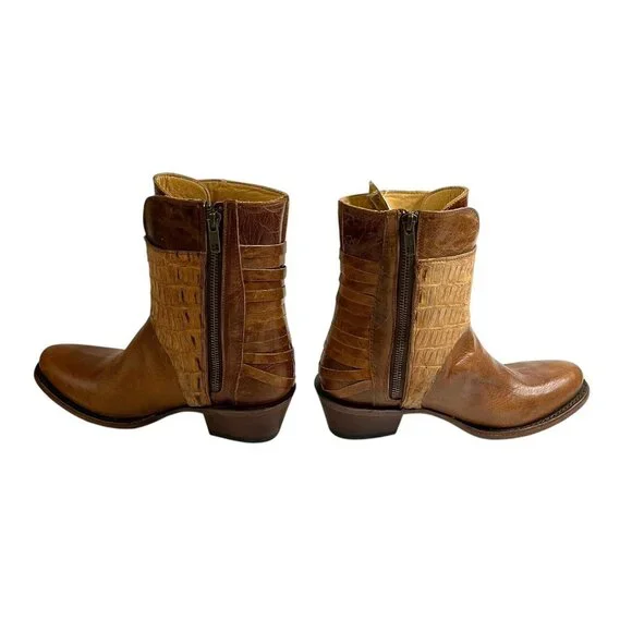 Stetson Caiman Brown Handmade Laced Back Vamp Shortie Boots Booties NWT Size 7 - Picture 4 of 7